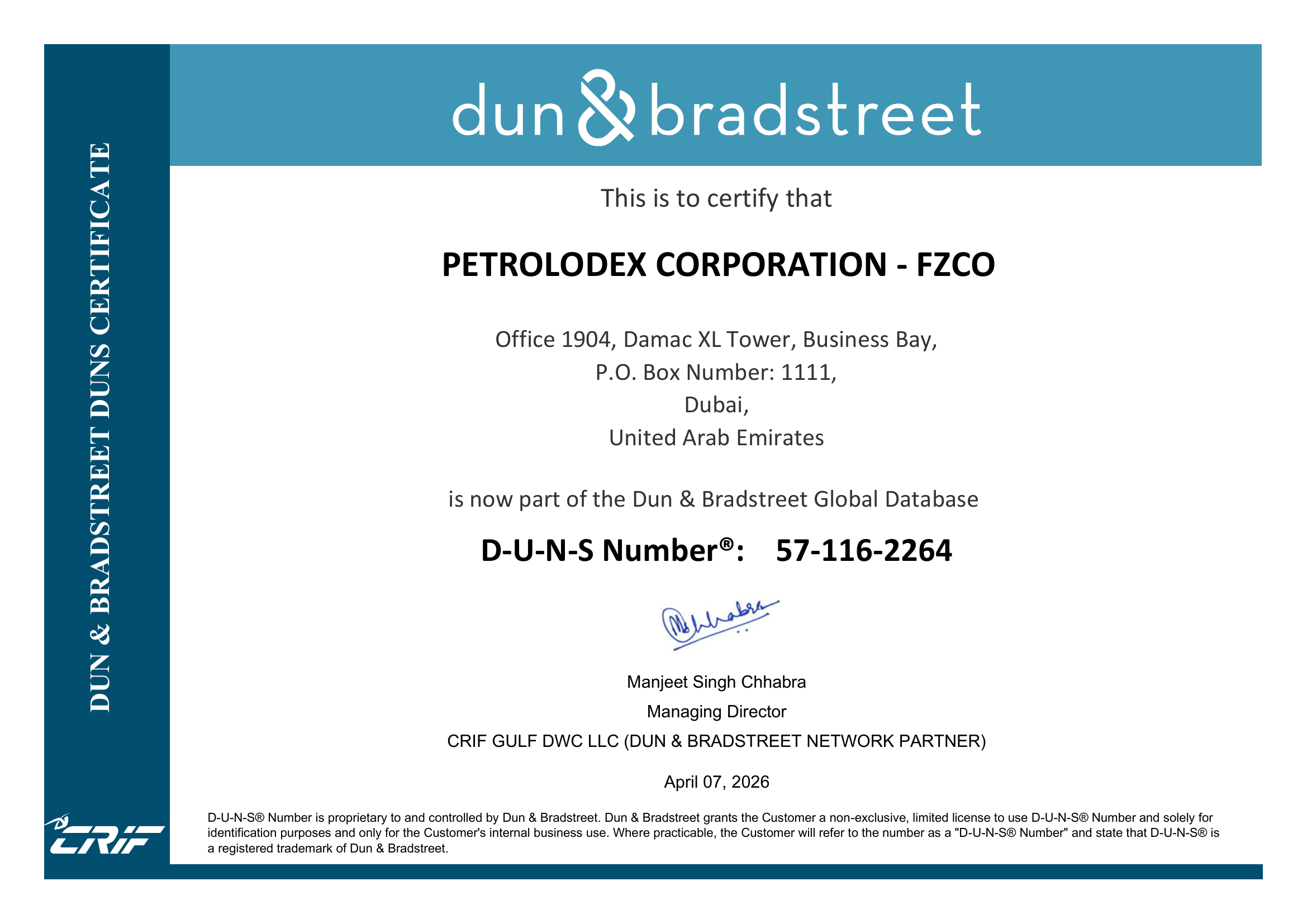 PETROLODEX_DUNS_Certificate